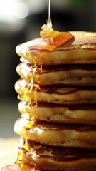 Poster - Stack of Pancakes with Honey Dripping — Delicious Breakfast
