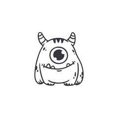Wall Mural - cute monster isolated on white background for coloring pages, magazines. Alien, cartoon character. Sketch, doodle. Vector illustration
