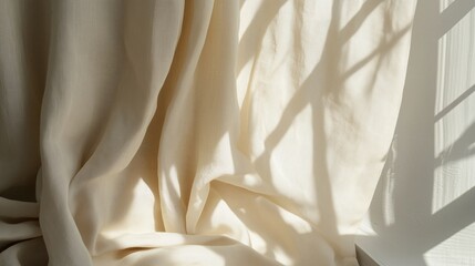 Poster - Soft fabric draped elegantly in sunlight casting intricate shadows in a warm indoor space