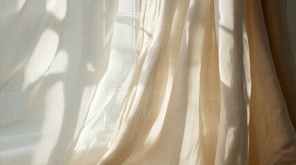 Poster - Soft sunlight filters through sheer curtains in a bright indoor space creating beautiful shadows and warm ambiance