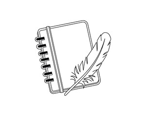 Poster - Notebook and Feather Pen Line Art Icon for Writing and Creative Projects