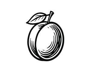 Poster - Plum Detailed Illustration Fresh Fruit Delightful Sweet Treat Black and White Drawing