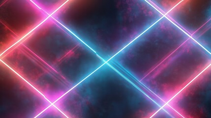 Fototapete - Vibrant neon lights creating dynamic patterns across a dark background in a modern digital art display