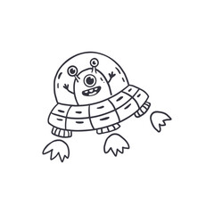 Wall Mural - cute alien inside ufo in doodle style. Coloring page. Vector illustration
