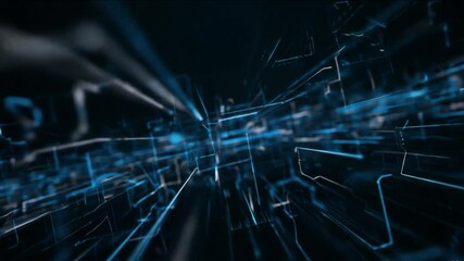 Fototapete - An abstract technology background featuring glowing blue and white lines forming a complex digital network, representing data flow and interconnected systems.