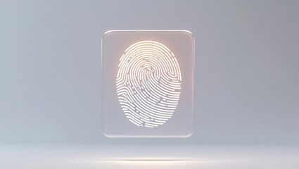 Poster - Clear transparent digital fingerprint scanner sensor on a smooth light gray surface with glowing biometric pattern for security verification systems