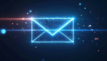 Poster - Digital email icon illuminated with bright glowing lines and sparkles on a dark futuristic background perfect for technology communication or online messaging themes