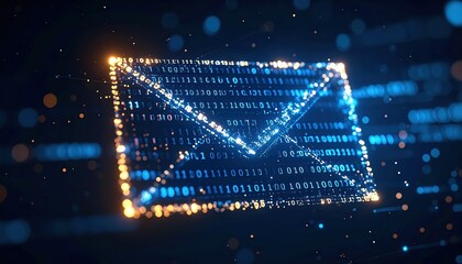 Poster - Digital Data Envelope Illustrating Data Security and Encryption Concept with Binary Code and Glowing Technology Elements for Information Protection