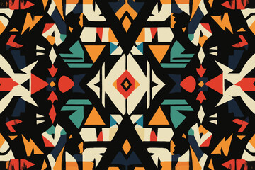 Poster - AI Generated tribal vintage ethnic seamless pattern, incorporating an Aztec modern background and ethnic ikat in tribal style with Aztec geometric ornament