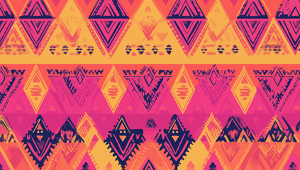 Poster - This hand-drawn seamless pattern is a Batik design that incorporates geometric doodles and abstract illustrations, making it suitable for use as wallpaper, with its tribal ethnic modern texture and