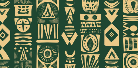 Poster - A hand drawn seamless Batik pattern is presented, showcasing a geometric doodle abstract illustration that can serve as wallpaper, background, or tile, characterized by its tribal ethnic modern