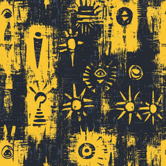 Poster - Afro ethnic style ornaments influence a seamless modern pattern in patchwork style, which is layered over the background of the tribal ethnic culture