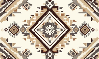 Poster - Navajo tribal design is showcased in this modern seamless pattern, which incorporates Native American ornament, ethnic South Western decor style, and boho geometric elements, similar to those found