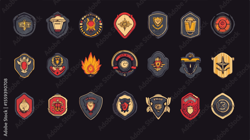 Professional Firefighter Badge Icons Flat Vector Illustration Stock ...