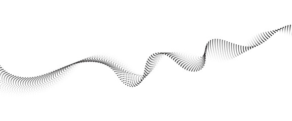 Aufkleber - Abstract flowing wave made of a halftone dot pattern. Dynamic data wave technology background with a halftone particle effect	
