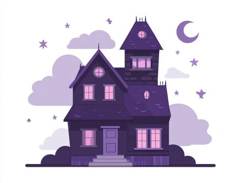 Mysterious Dark Purple Pixel Art House at Night