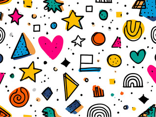 Poster - Colorful Geometric Shapes and Icons on Transparent Background, PNG