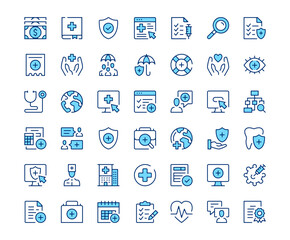 Poster - Health insurance icons. Vector line icon set. Modern outline design. Blue concept