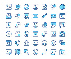 Fototapete - Contact icons. Vector line icon set. Modern outline design. Blue concept
