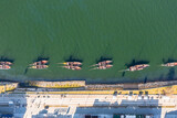 Overhead view of boats in the Douro river. Porto, Portugal.