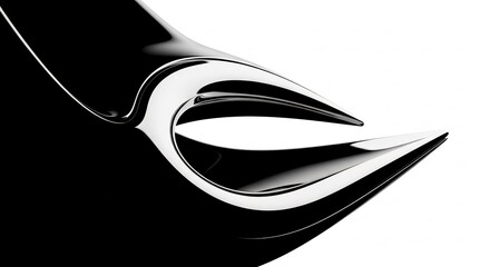 Poster - Abstract Black and White Glossy Curves with Sharp Edges on White Background