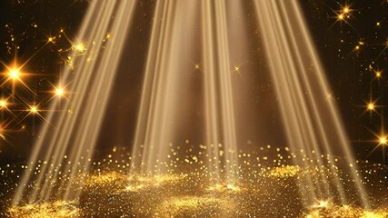 Poster - Golden light beams radiate over particles creating an elegant background