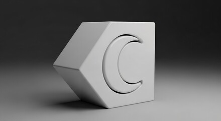 Poster - Crescent Moon Symbol Embedded in Geometric White Block, Studio Lighting