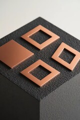 Poster - Artistic arrangement of geometric copper shapes on a textured dark surface