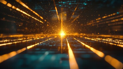 Poster - Futuristic light beam network illuminating digital landscapes virtual realm visual art high-tech environment
