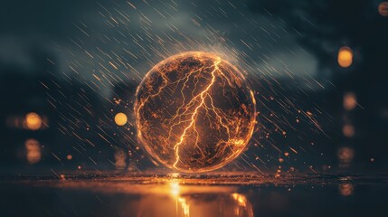 Poster - Electric transformation glowing orb to lightning streaks atmospheric storm digital art dramatic scene