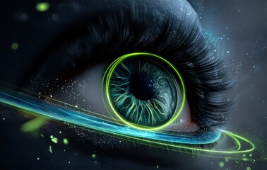 Poster - digital eye graphic featuring glowing lines and vivid colors in a futuristic style