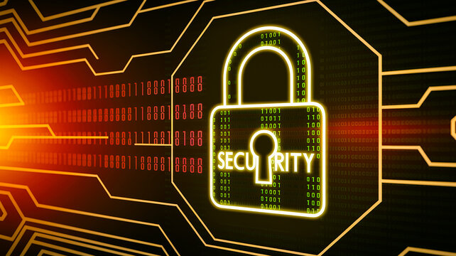 Glowing Yellow Digital Padlock Security Circuit Board
