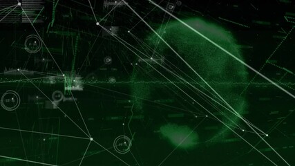 Poster - On data startup branching white lines forming network while green sphere rotating showing data flow