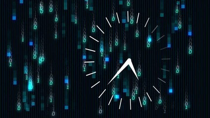 Aufkleber - Falling binary digits starting clock outline appearing, face forming, drifting marking time passage