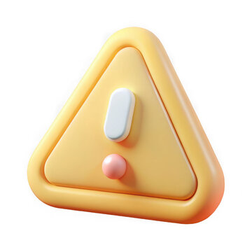 3d yellow exclamation warning triangle isolated on transparent background
