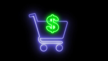 Aufkleber - Neon light effect animation of a shopping cart icon with a dollar sign