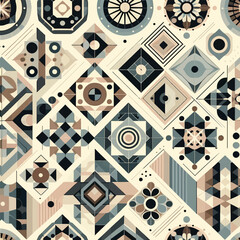 Poster - Abstract Geometric Pattern Design Beige, Blue, and Brown Mosaic