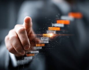 Poster - Businessman touching digital rising chart on virtual screen, symbolizing project management and growth
