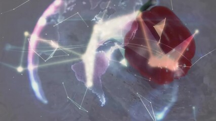 Poster - Ripples forming under red bell pepper causing polygons morphing into globe visualizing network
