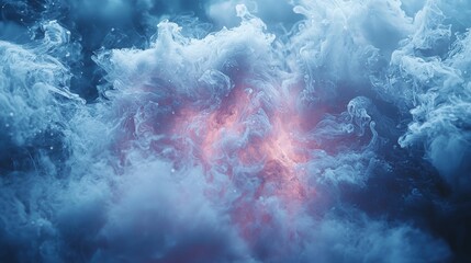 Poster - Dynamic Abstract Background of Swirling Blue and White Cloud Formations with a Central Core of Warm Light