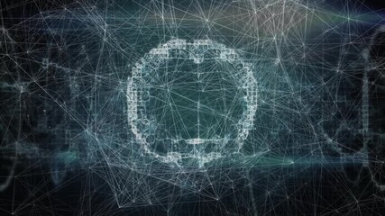 Poster - Dark grid initiating blue nodes connecting and forming wireframe brain mesh showing neural links