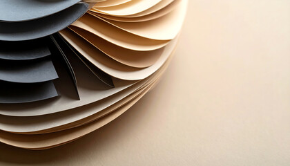 Poster - Abstract composition of layered paper in shades of black and beige, showcasing texture and form against a soft background