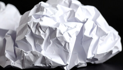 Poster - Crumpled white paper balls create a textured, abstract composition against a dark background, emphasizing imperfection and creativity