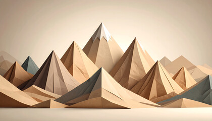 Poster - Stylized mountains in shades of brown and beige create a minimalist landscape, showcasing geometric forms and a serene atmosphere