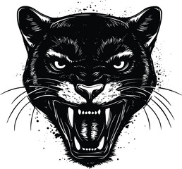 Naklejka na meble Aggressive Panther Head Vector Illustration: Dark, Intense, Snout Detail