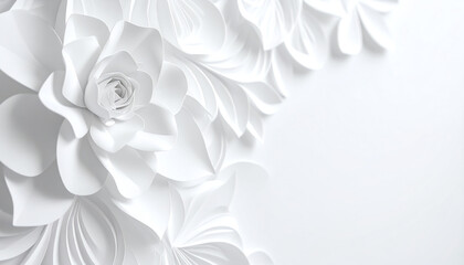 Poster - Delicate white paper flowers create a soft, elegant texture against a light background, showcasing artistic design and craftsmanship