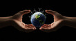 © adi - Symbolic image of environmental preservation and sustainability, with Earth being protected by human hands.