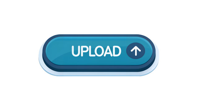 Illustration of a blue upload button with an arrow icon on transparent background