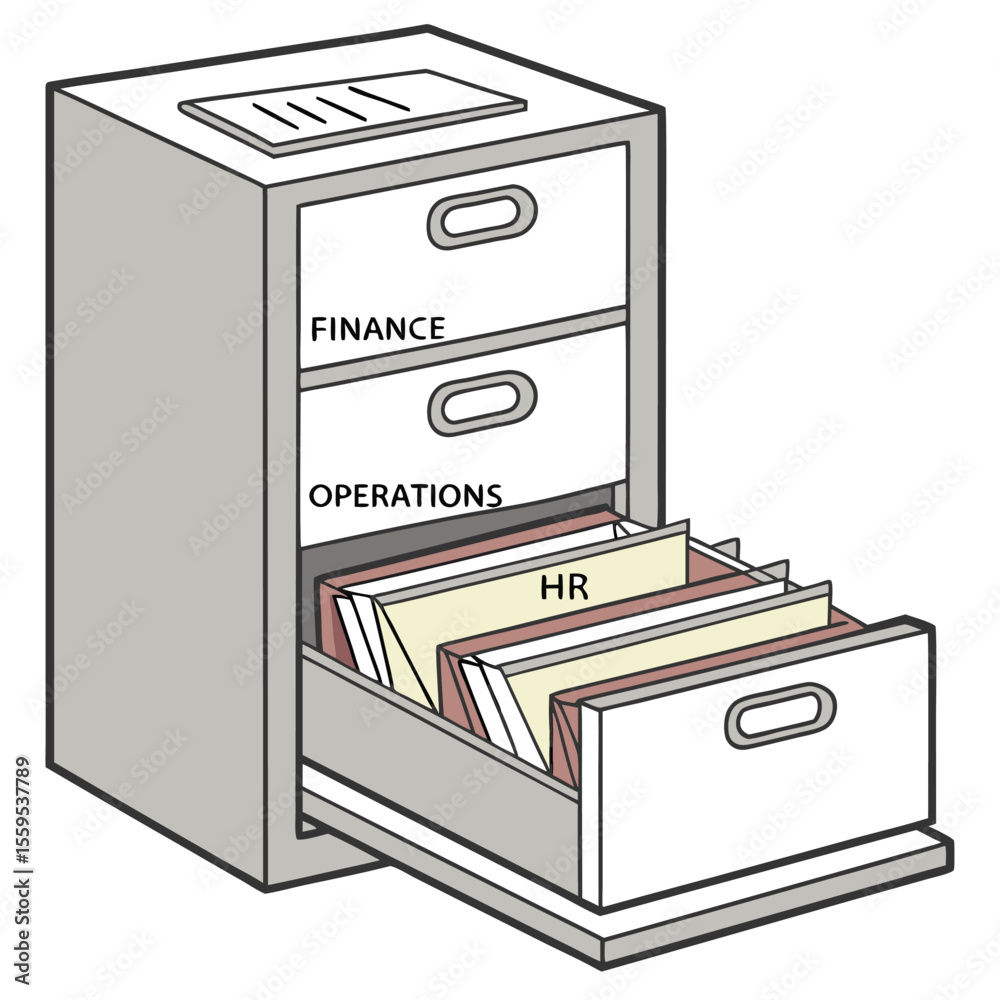 Vector de Stock Illustration of a gray filing cabinet with drawers ...