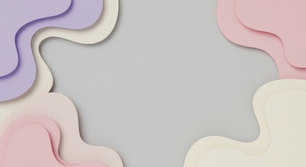 Poster - Photo of pastel purple, pink and cream paper waves create a modern and elegant background